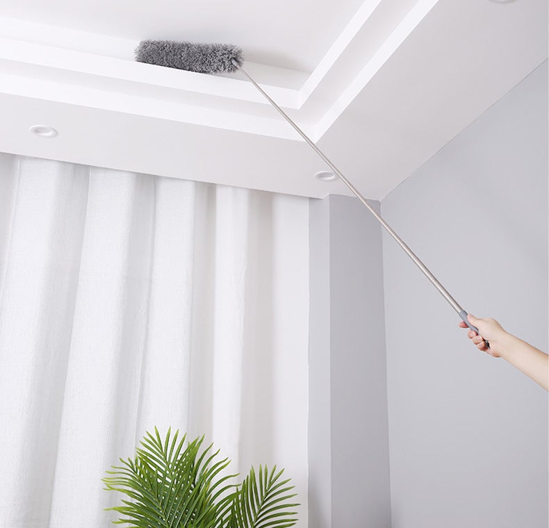 Plumeau télescopique, gris et blanc, brosse de gouttière extensible de 83 à 250 cm pour la poussière et les poils d'animaux - 7