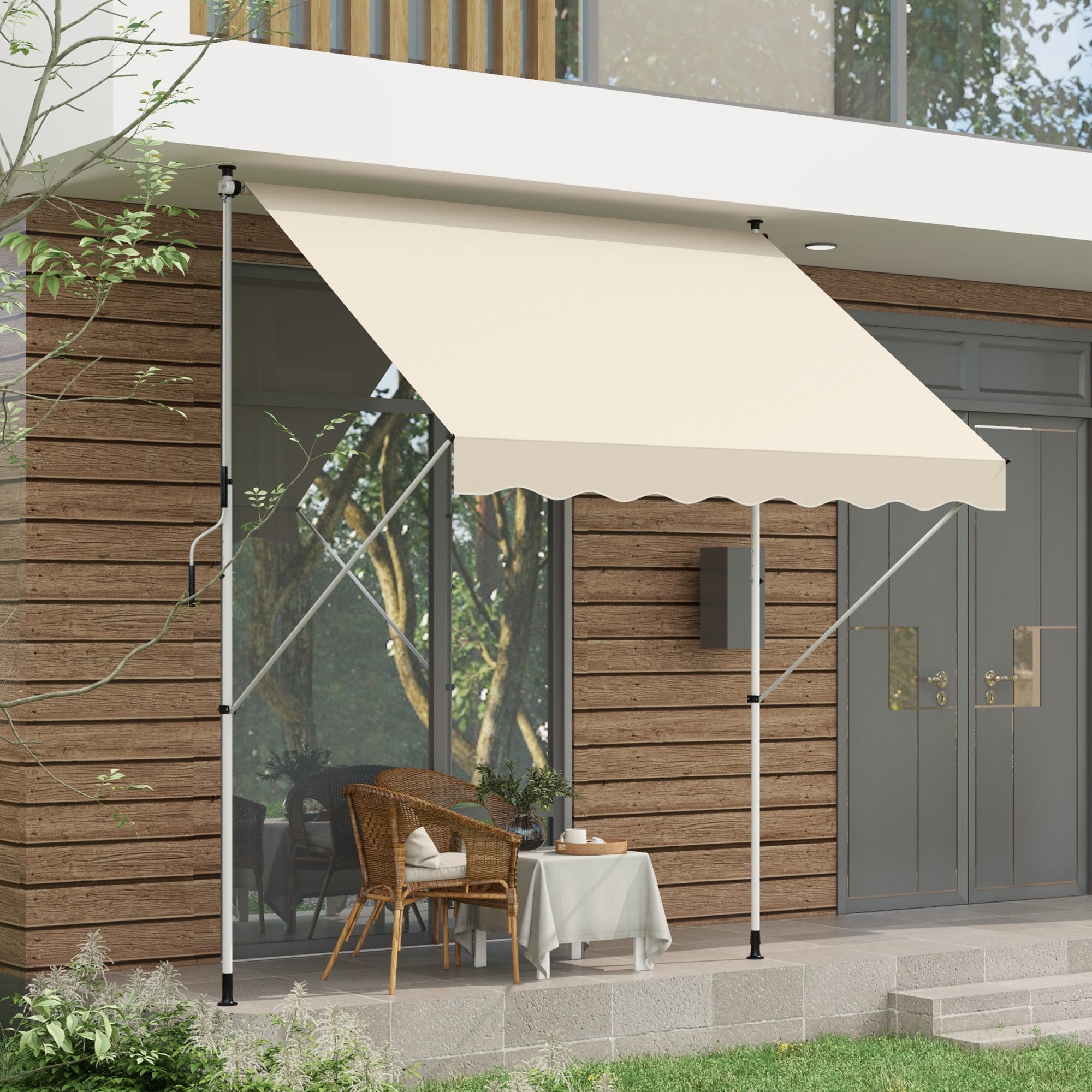 Store banne rétractable manuellement, 3 mètres de long x 1,5 mètre de large, sans perçage, inclinaison et hauteur réglables, résistant aux UV. - 4