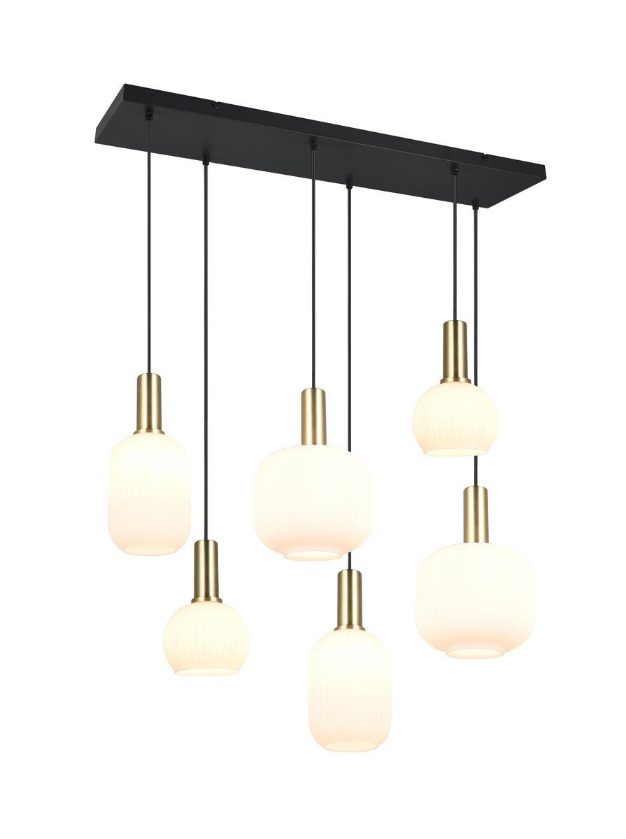 Lampa wisząca Diva czarno-biała-mosiężny 6xE27x10W wym: 150 x 92 x 35 cm szkło Trio