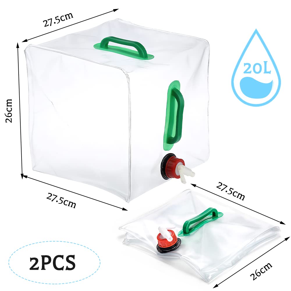Lot De 2 Bidons Eau Pliables 20L Avec Robinet - Sans BPA - Pour Camping, Randonnée, Urgence