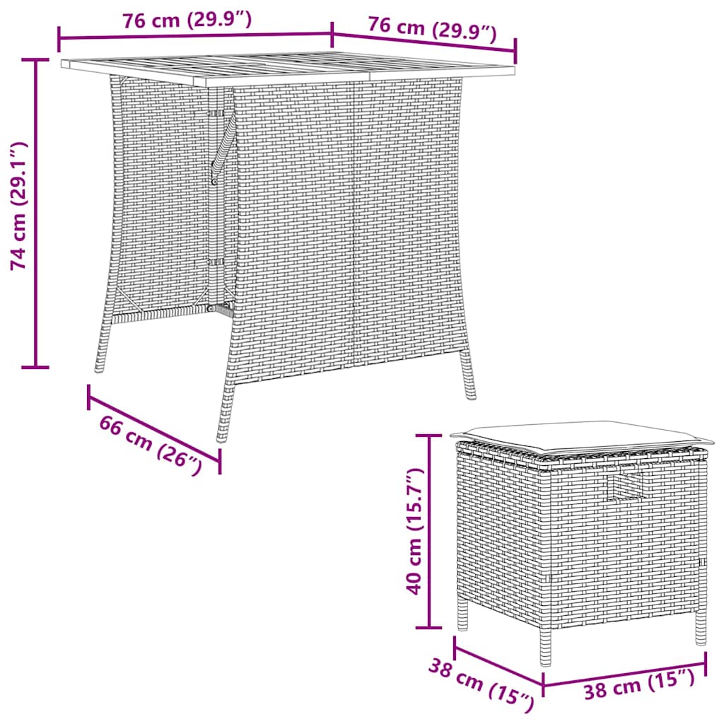 5 pcs conjunto de jantar p/ jardim c/ almofadões vime PE cinza CFW356990 - 7