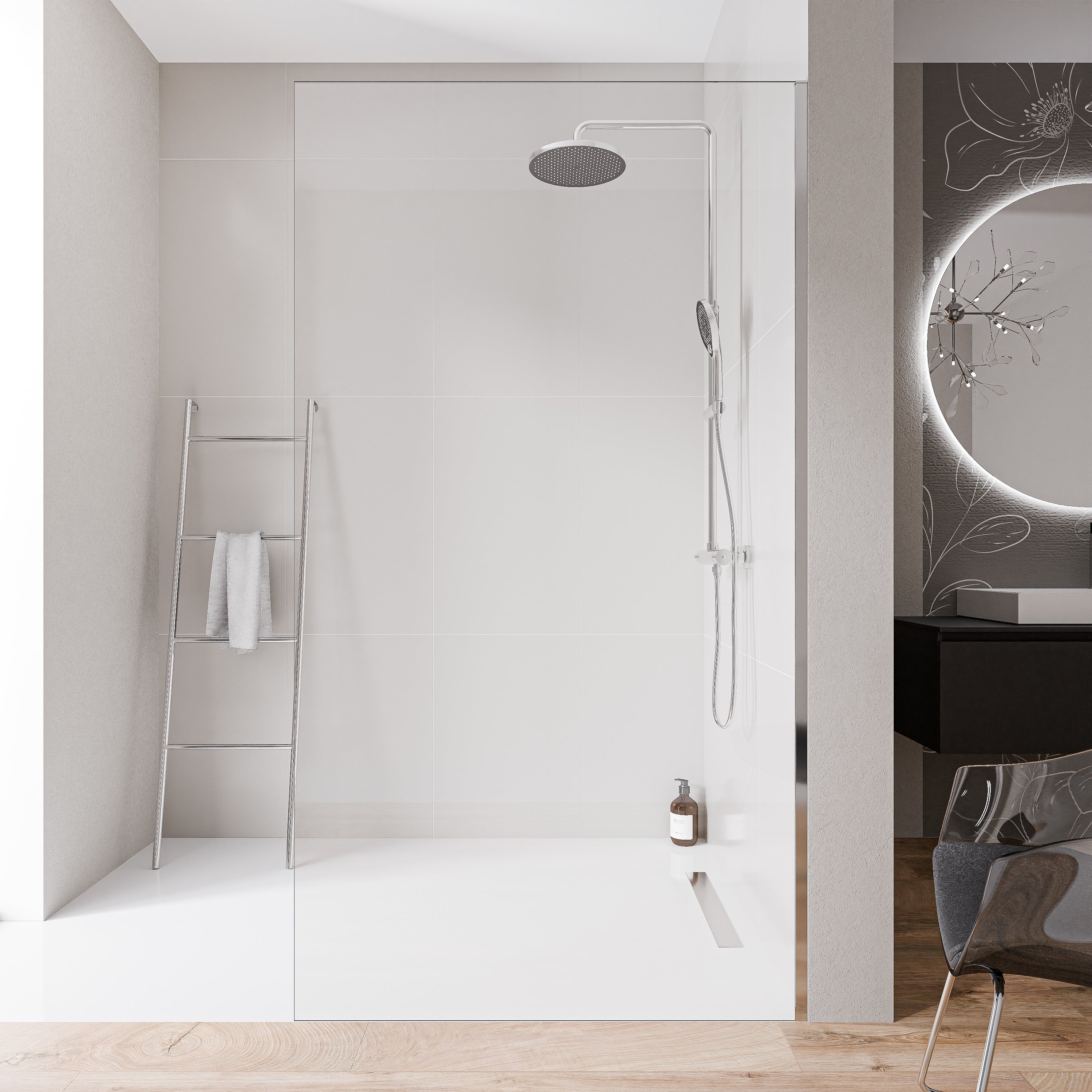 Bernstein Ścianka prysznicowa 70 cm Walk-In EX102-2 szkło ESG 10 mm - Profil ścienny kolor chrom - 2
