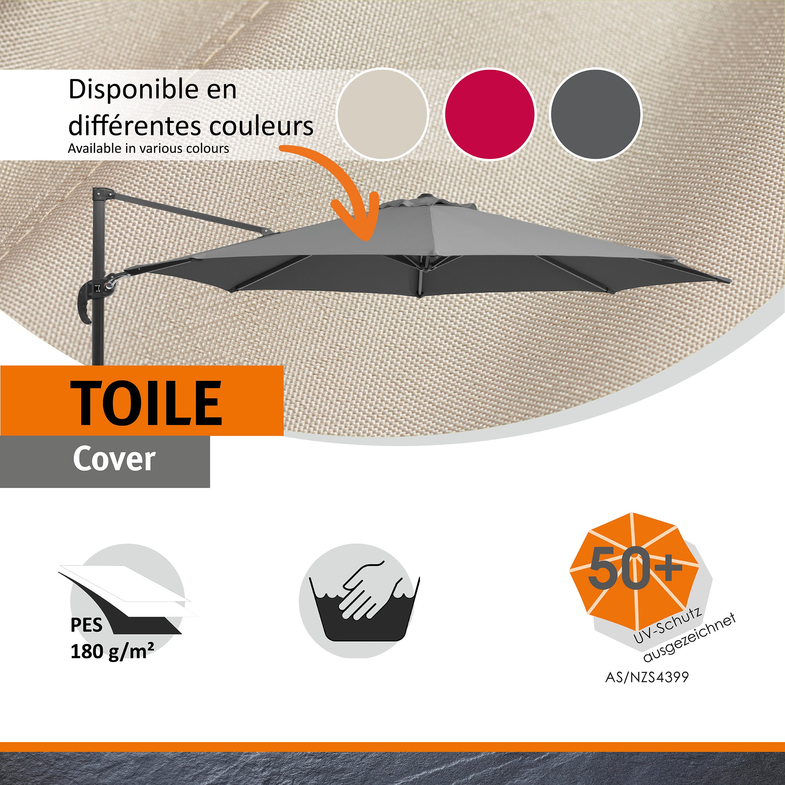 Parasol déporté Schneider Rhodos Junior anthracite, Ø 300 cm – rotatif 360°, avec housse - 6