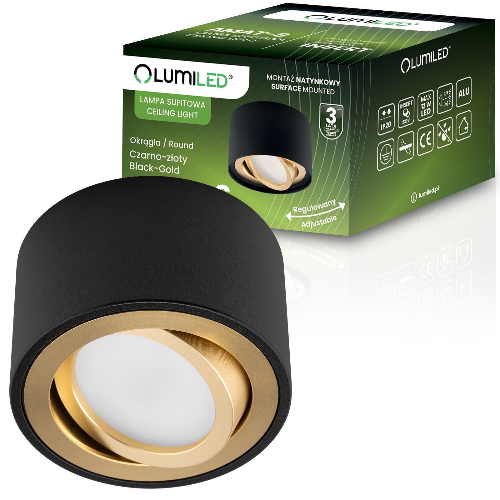 Oprawa Natynkowa Lumiled Halogenowa Spot Tuba Ruchoma Okrągła Czarno-Złota 50mm 1 szt.