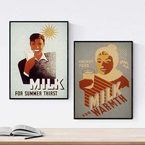 Plakaty w stylu vintage Plakaty ze starymi reklamami Dwa plakaty w stylu vintage mleko