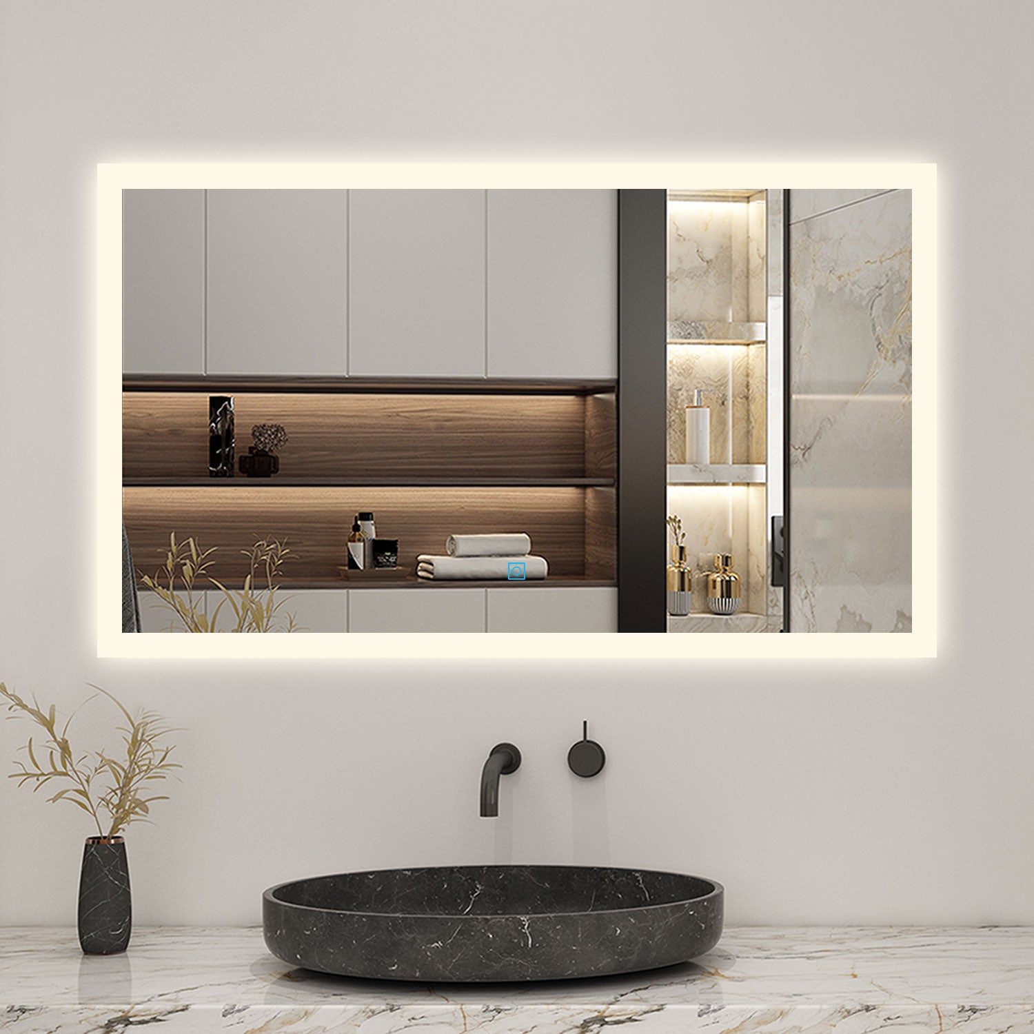 AICA LED miroir lumineux 3 couleurs tactile + anti-buée + dimmable + mémoire 60x50cm miroir salle de bain - 4
