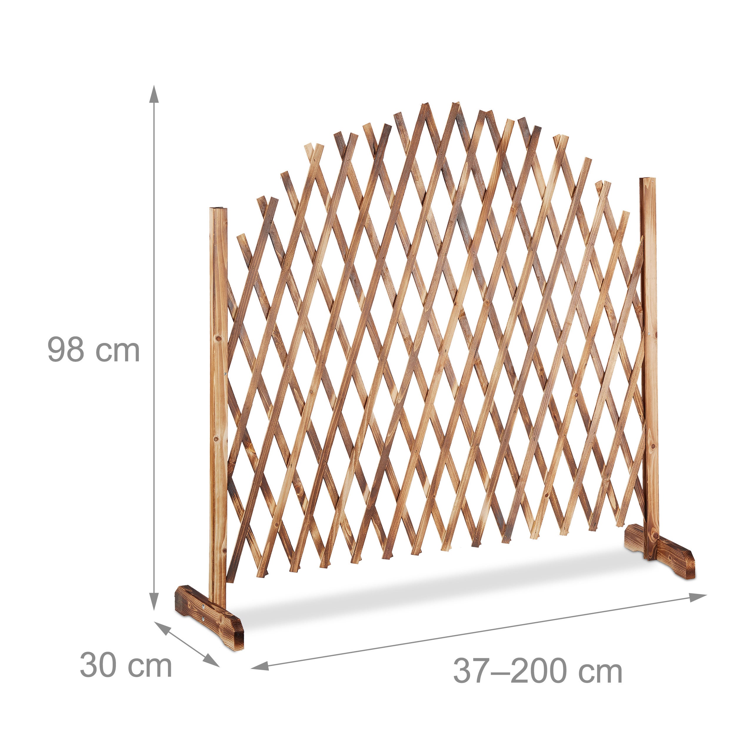 Treillis jardin en bois extensible 200cm, Clôture grillage pliable, Plante grimpante Brise-vue balcon, flambe, Relaxdays - 4