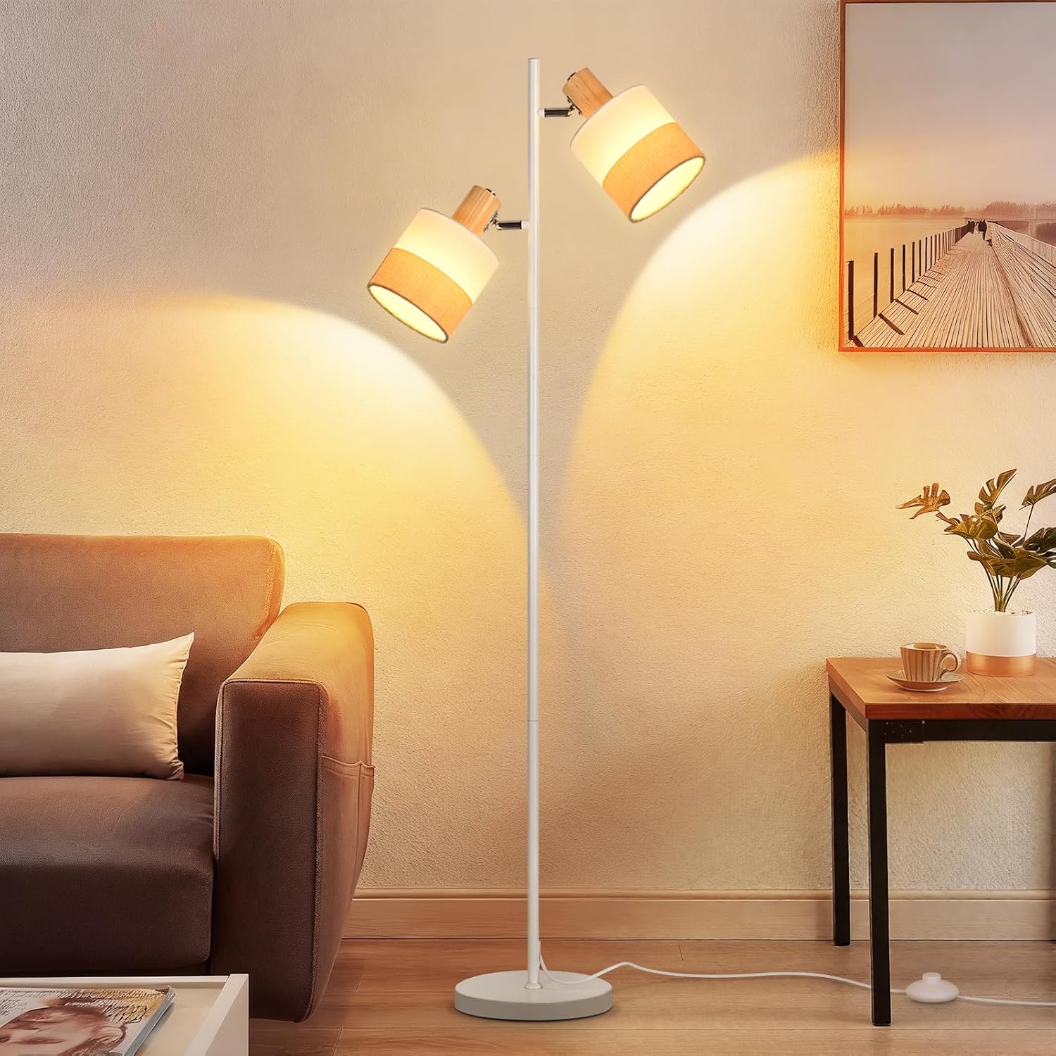 ZMH Lampa podłogowa w stylu vintage z 2 żarówkami, 154 cm, żarówka E14, salon, sypialnia dziecięca