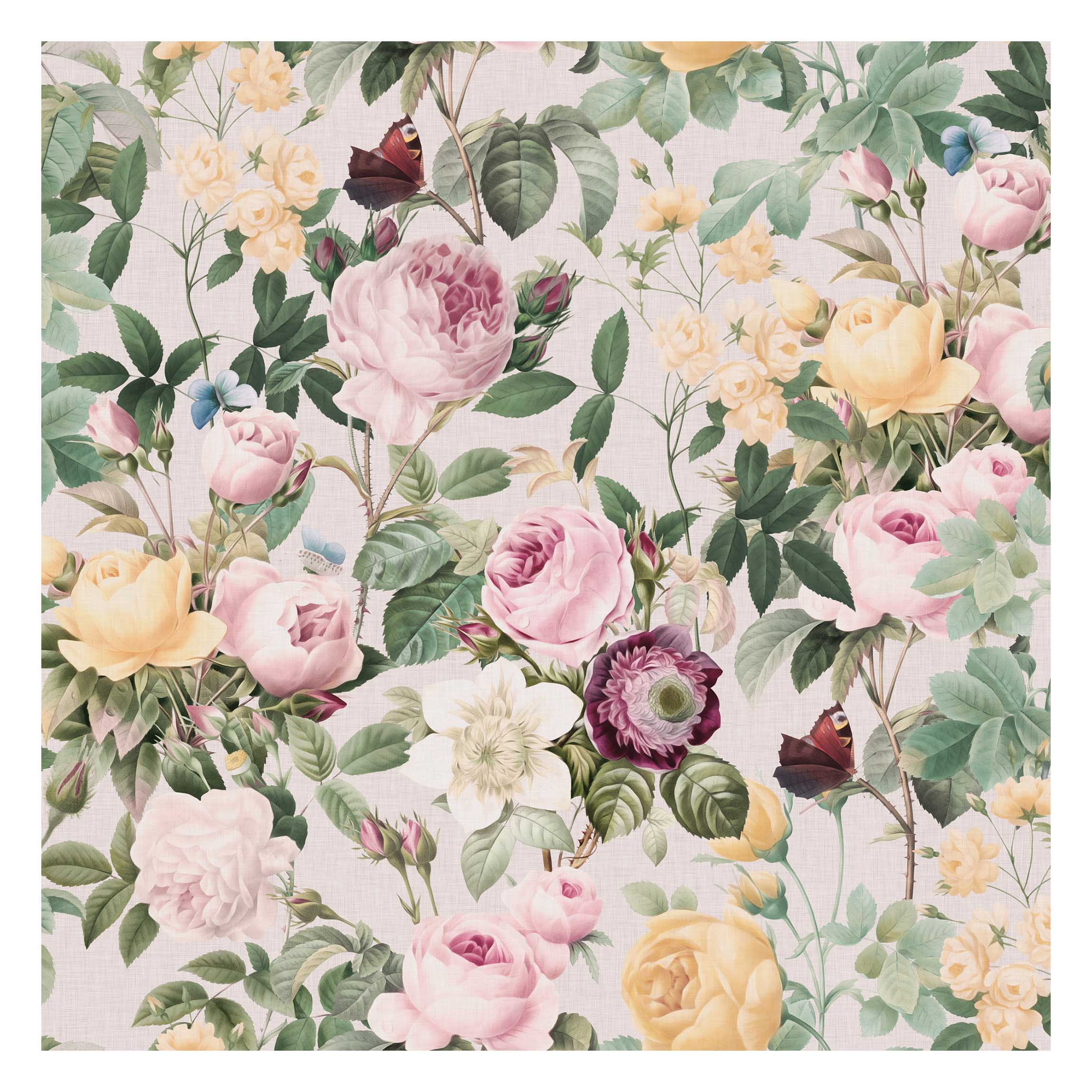 Papel pintado fotomural flores ilustración vintage rústico 222 - salón dormitorio cocina pasillo - tnt 240 x 240 cm smart