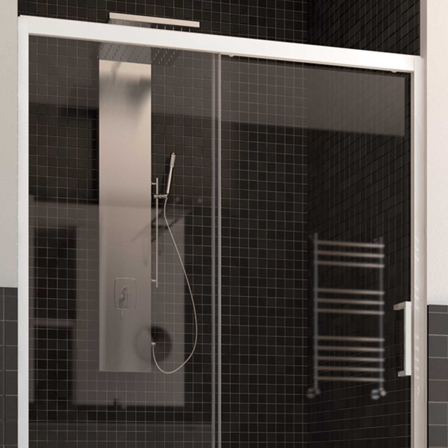 Porte de Douche en PVC 110 CM H200 Transparent mod. Glax Porte Unique Profil Blanc - 2