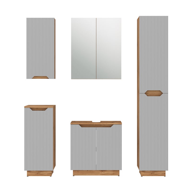 Vicco Zestaw mebli łazienkowych Lotta, Dąb/szary w paski, 5 części
