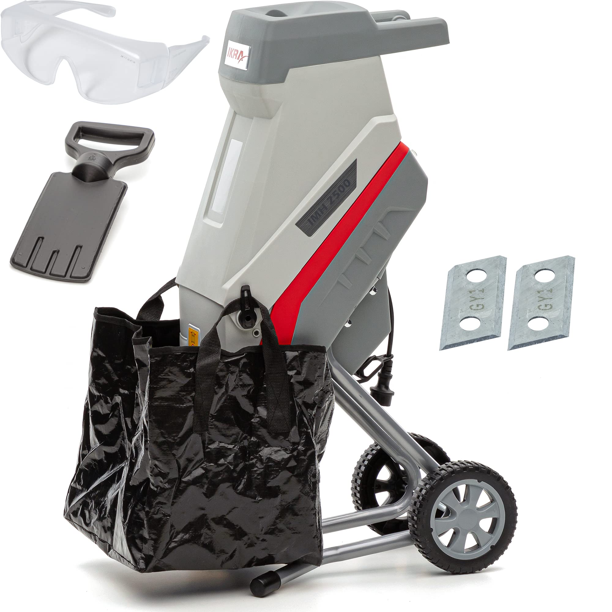 IKRA Biotrituratore Elettrico ILH 3000 A – Silenzioso, 3000W, Ø Rami 44mm, Con Cesoie E Cestone 60L