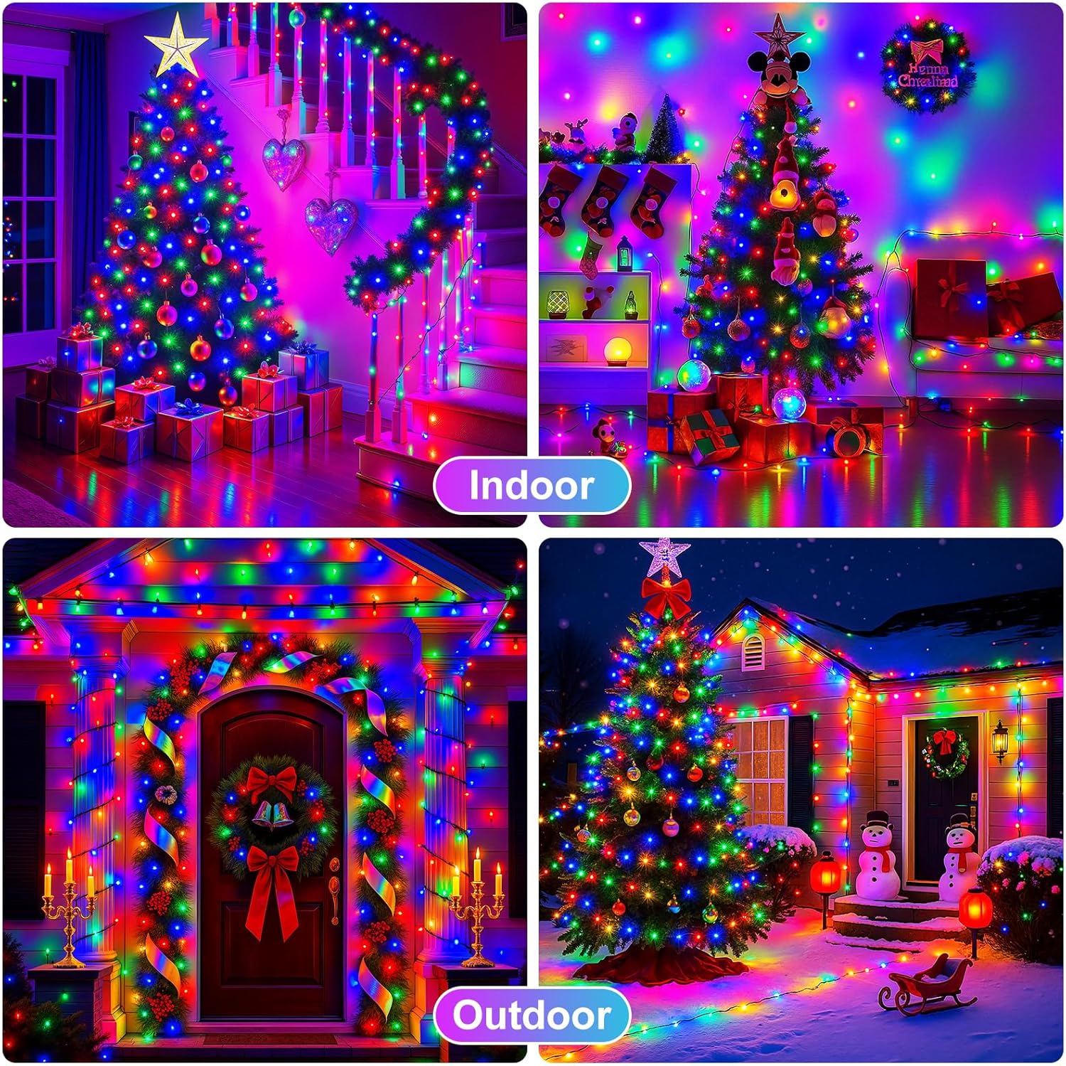 Albero di Natale luminoso per esterni, 20 m di luci a stringa da 200 LED per uso interno ed esterno, 8 modalità, luce colorata - 4