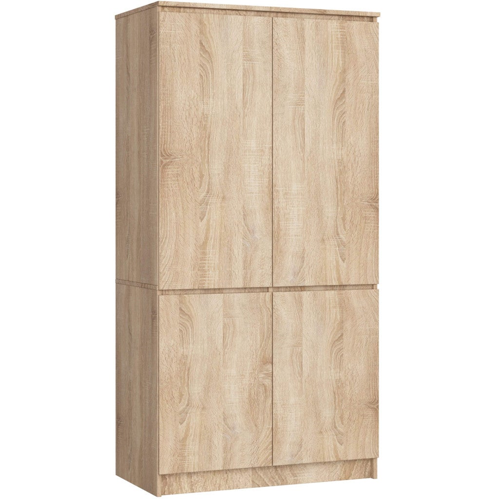 Dulap pal 4 usi rafturi si bara umerase, 90x51x180 cm, design natural, stejar sonoma