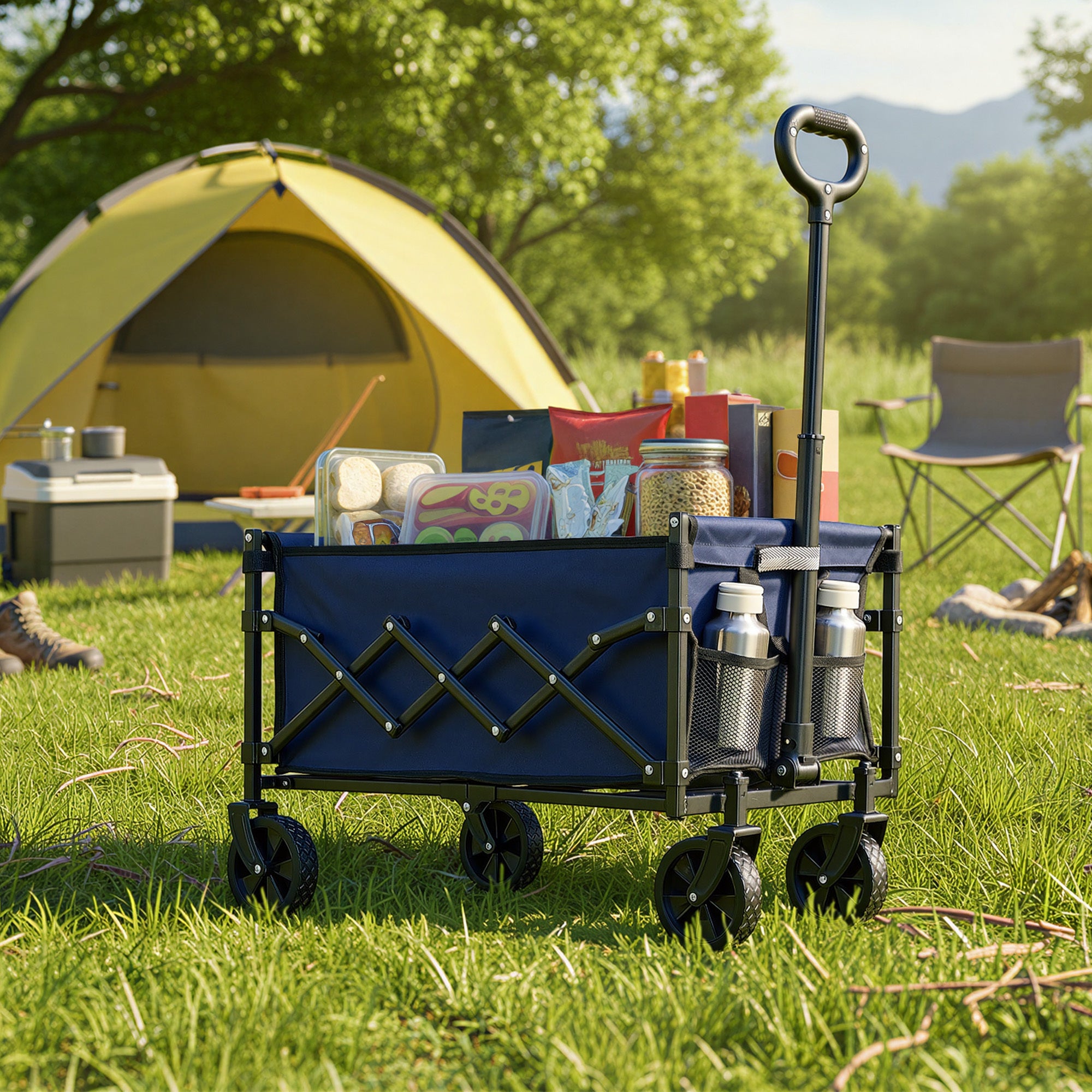 Chariot Pliable, 4 Roues Renforcées, Chariot de Jardin, Grande Capacité 180L, Extérieur, Bleu - 3