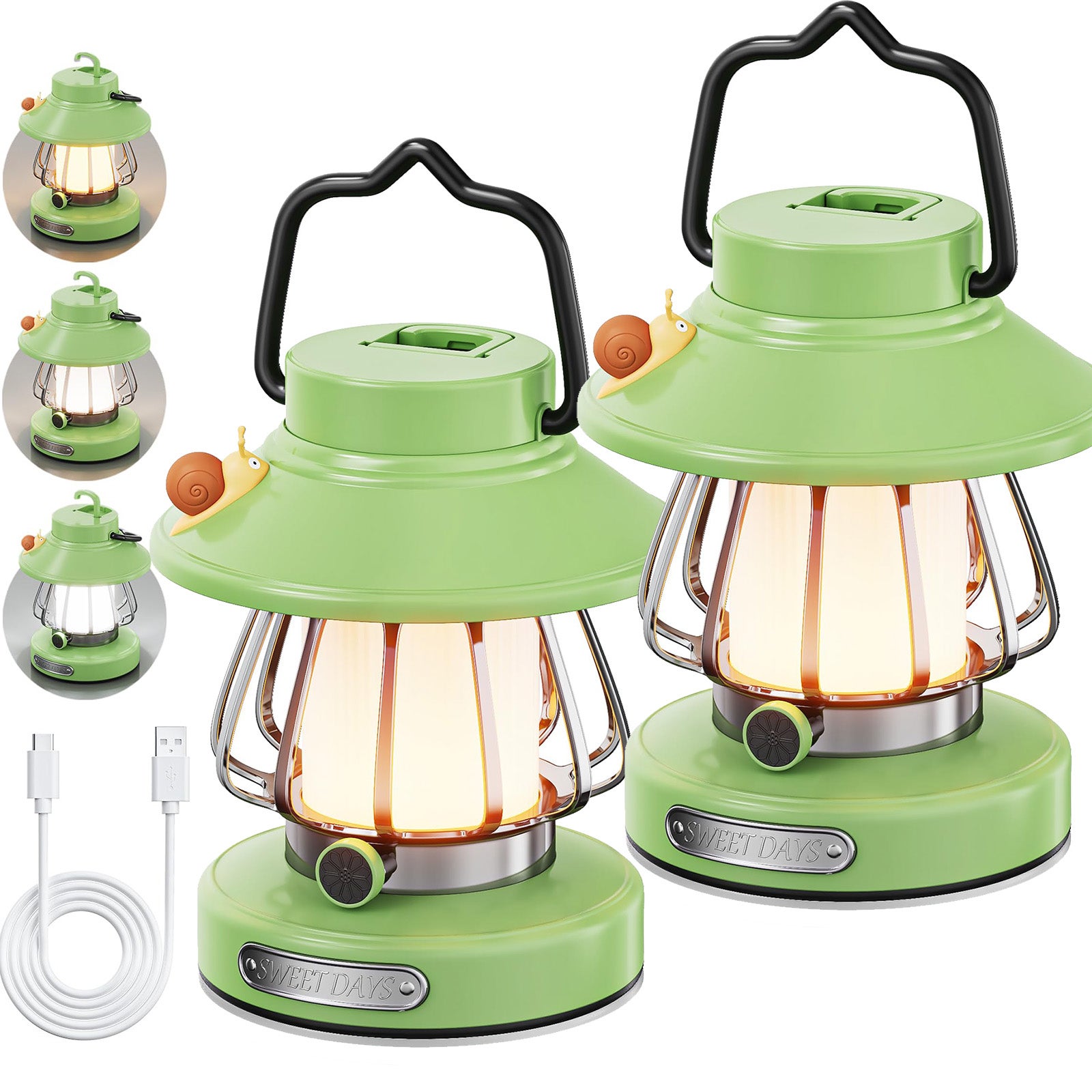 2-częściowa dziecięca latarka kempingowa LED do użytku na zewnątrz, awaryjna lampka nocna na baterie, temperatura barwowa 3000–6500 K, kolor zielony