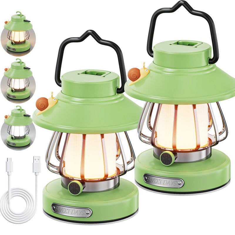 2-częściowa dziecięca latarka kempingowa LED do użytku na zewnątrz, awaryjna lampka nocna na baterie, temperatura barwowa 3000–6500 K, kolor zielony