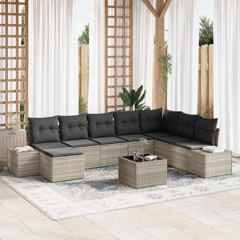 Zestaw Sof na Ogród z poduszką 9 pcs Jasnoszary polirattan vidaXL