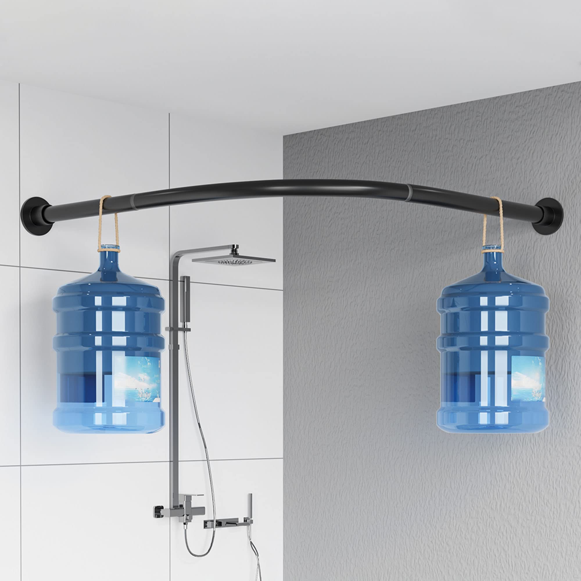 Bastone per tenda da doccia a L, bastone angolare regolabile per tenda da doccia, per vasca da bagno, 68-98 x 68-98cm,installazione con foratura(nero) - 4