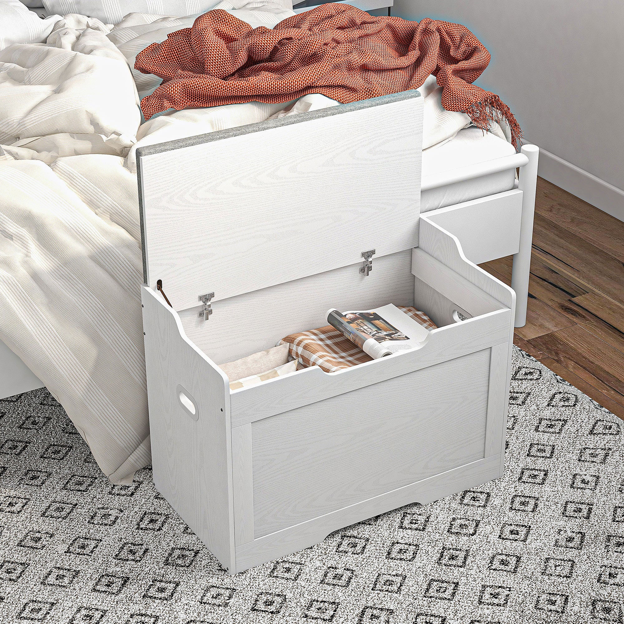 Banc de rangement 103 L,Banc de rangement multifonctionnel avec coussin en tissu lavable,Banc de rangement en bois pour entrée, couloir, salon - 10