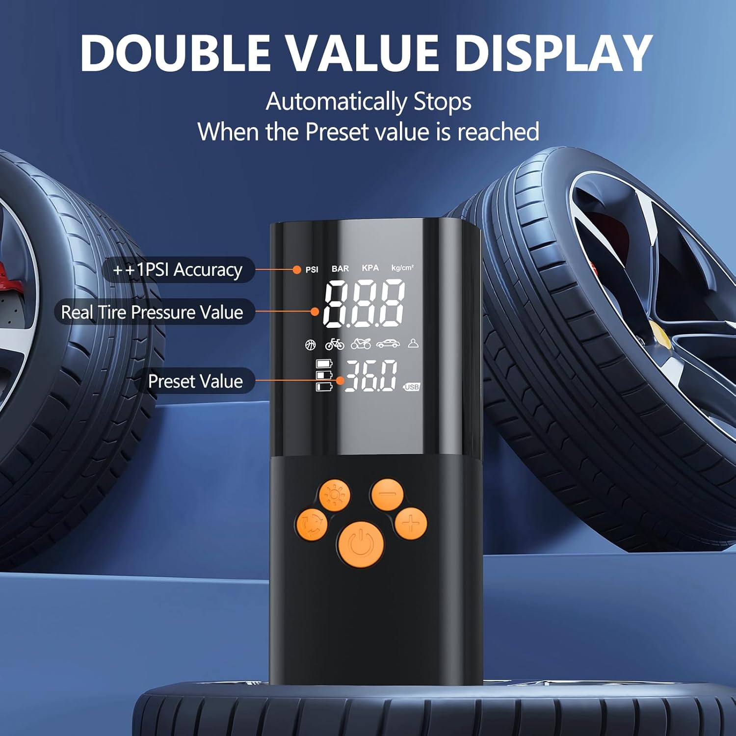 150 PSI Gonfleur Électrique sans Fil Mini Compresseur Voiture avec Power Bank 4000mAh, Écran LCD Numérique & LED pour Vélo, Moto, Scooter et Ballons | Leroy Merlin