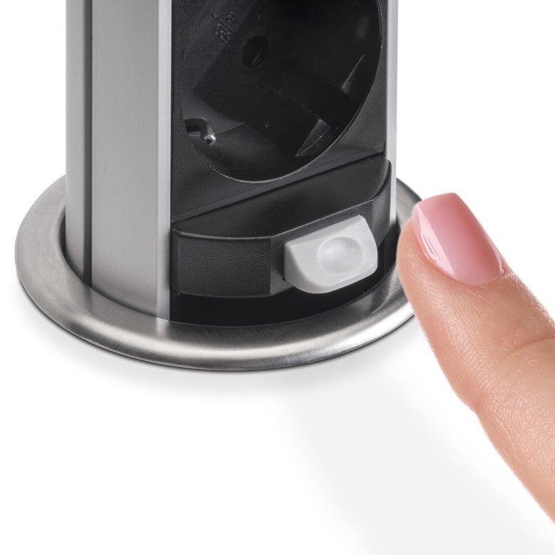 Emuca Multiconector Vertikal Push 60 amovível, diâmetro 60 mm, 3 fichas Schuko, 1 USB tipo A, 1 USB tipo C, Aço e plástico, Aço inoxidável - 6