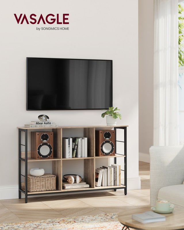 Meuble de Rangement 2 Niveaux, Étagère Rangement, Bibliothèque Style Industriel, 6 Cubes, 33 x 120 x 80 cm, Marron Camel et Noir d'Encre - 2