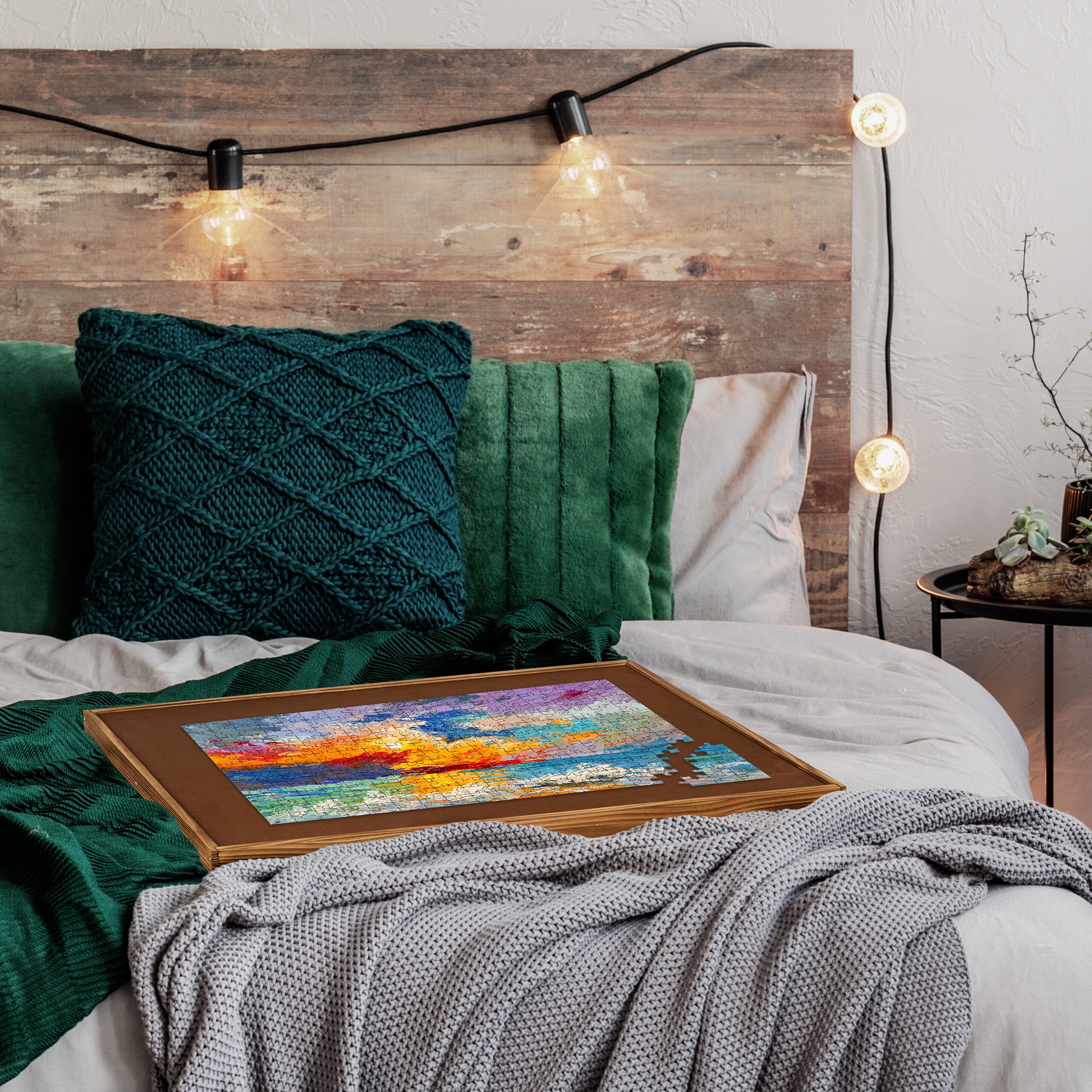 Table de puzzle, réversible, pour 1000 & 1500 pièces, hauteur réglable, bois, inclinable, support, marron, Relaxdays - 5