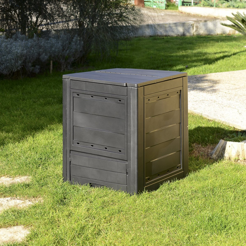 Composteur Jardin 380L Anthracite - Avec Couvercle Et Trappe, Plastique Recyclable