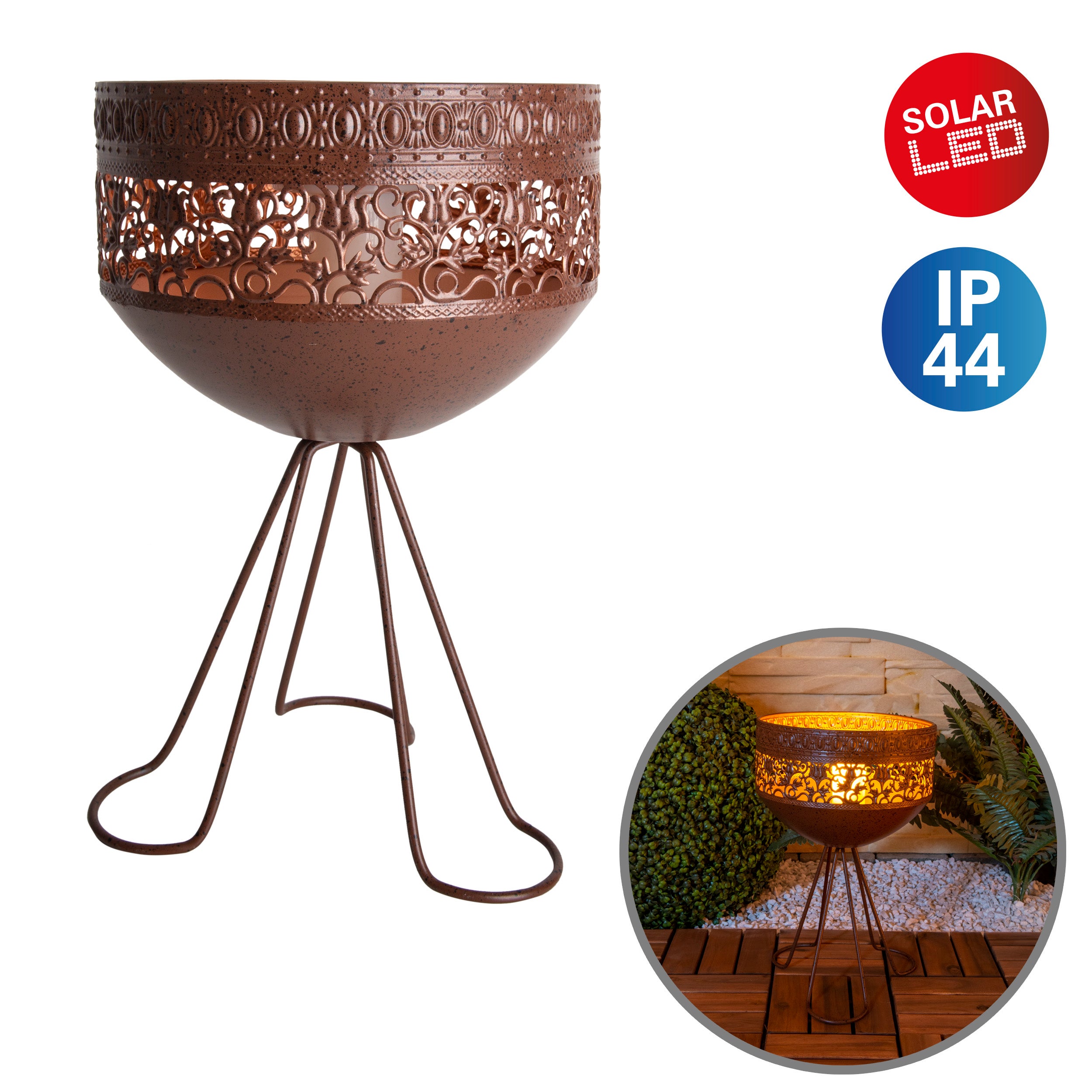 Lampe solaire décorative à LED avec pied, hauteur 34,5 cm, pour l'extérieur, en métal et plastique de couleur rouille, LED fixes - 2