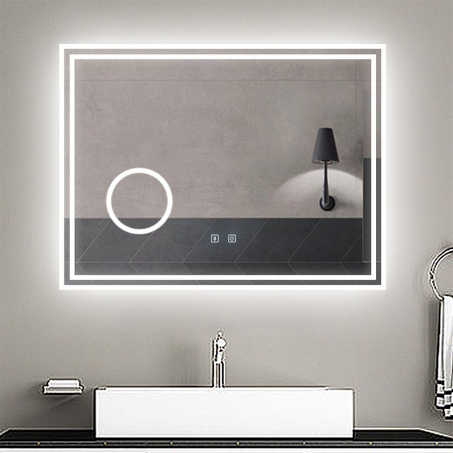 Aica Espejo de baño LED 80 x 60 cm, Bluetooth, Lupa, Luminosidad regulable