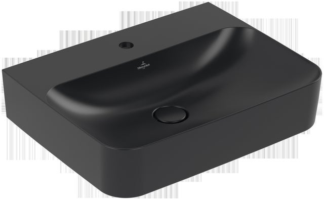 Villeroy & Boch Finion lavabo, trop-plein caché, 1 trou pour robinet, dessous poncé, 600x470mm, 41686CR7, Farbe: Noir pur CeramicPlus