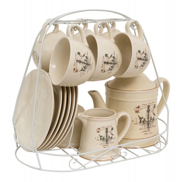 Juego de desayuno de 15 piezas, juego de porcelana decorado vintage tazas de café,servicio de café decoración de candelabro