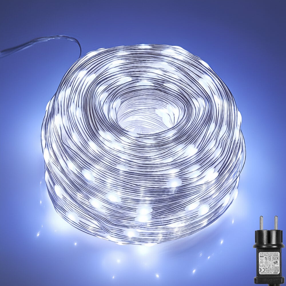 20M 200 diod LED Łańcuch świetlny na imprezę Biały łańcuch świetlny na choinkę, zasilany prądem z 8 trybami pracy,funkcja zapamiętywania