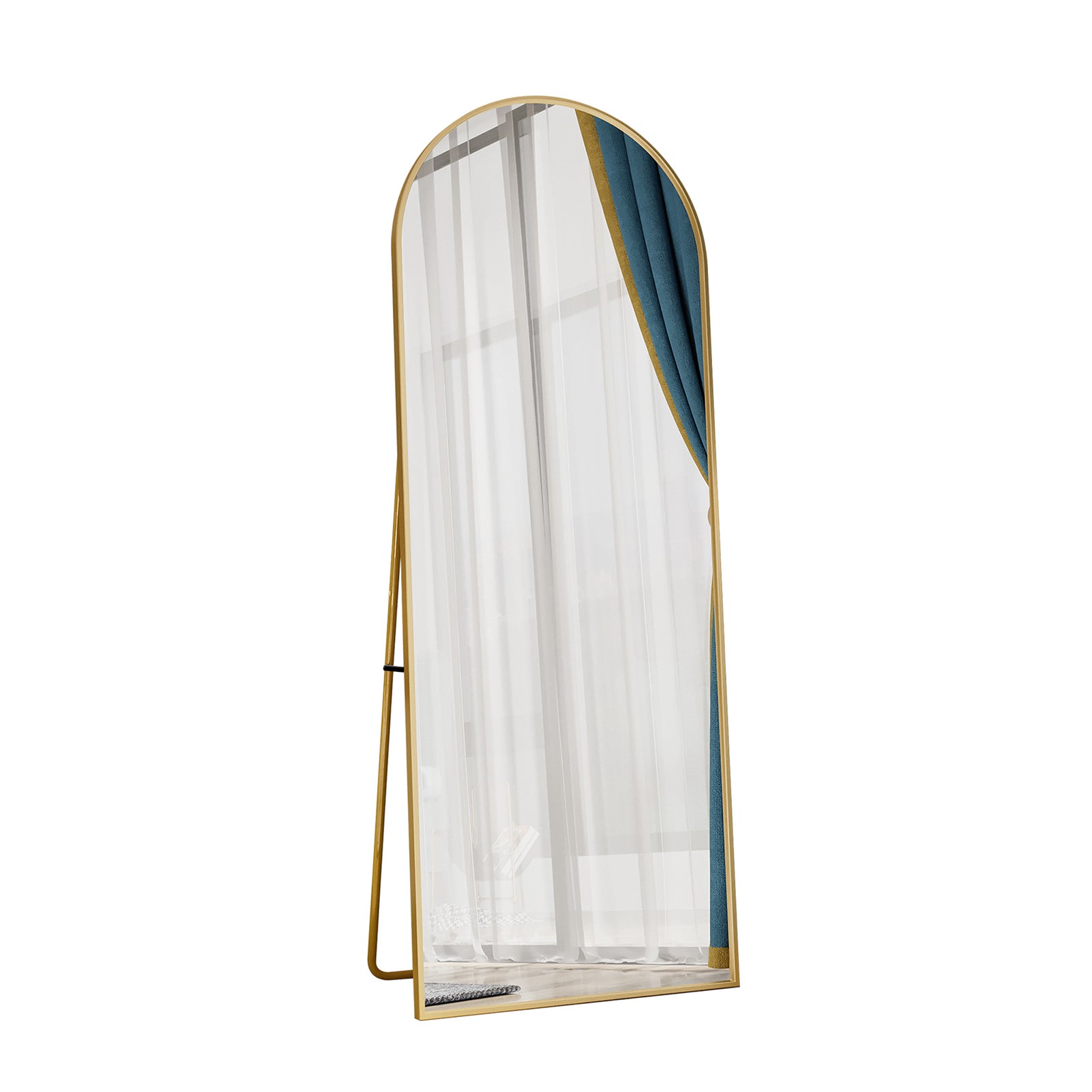 Miroir rond sur pied 162x53 cm - avec cadre en métal, grand miroir sur pied HD pour salon, chambre et dressing - Doré - 5