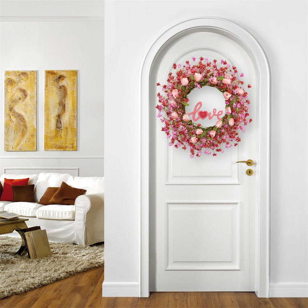 Couronne de Saint-Valentin artificielle rose avec tulipes, baies et ...
