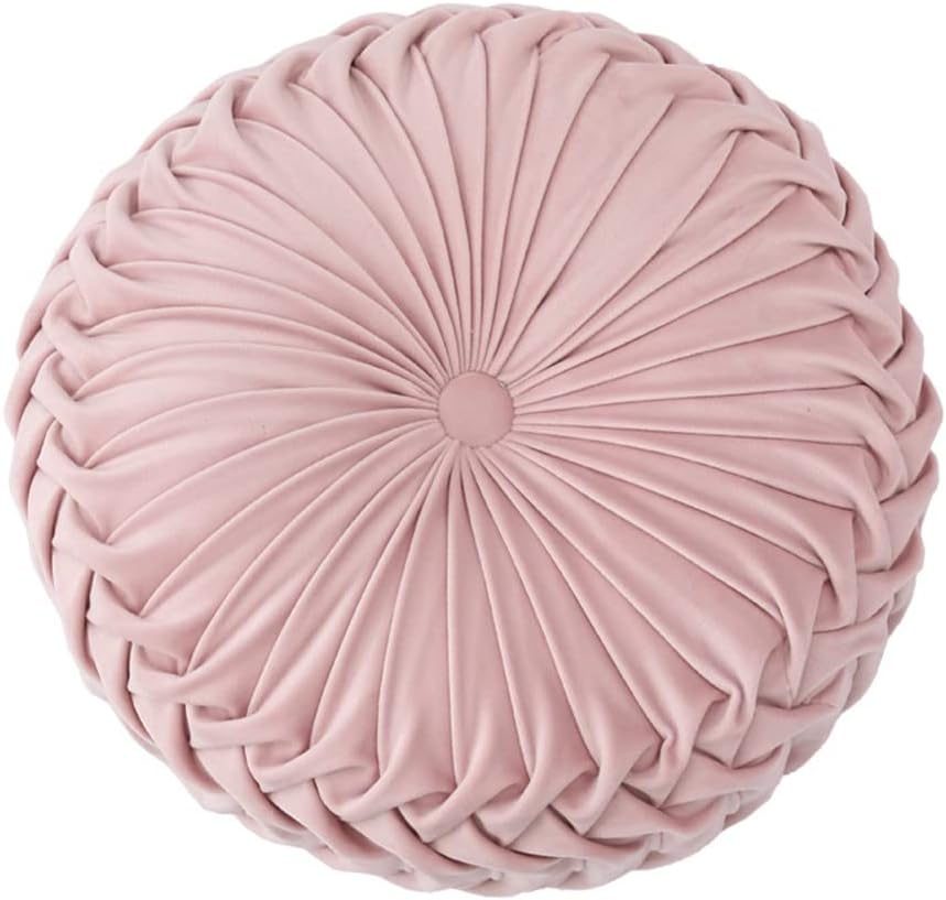 Okrągła poduszka na sofę 38 cm z czystego aksamitu, plisowana z motywem dyni, idealna do dekoracji domu, łóżka lub samochodu (różowa)