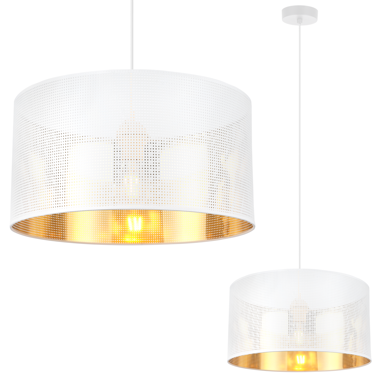 Lampa sufitowa wisząca Asti biała glamour 1xE27 abażur okrągły 35cm biały/złoty Light Home LH