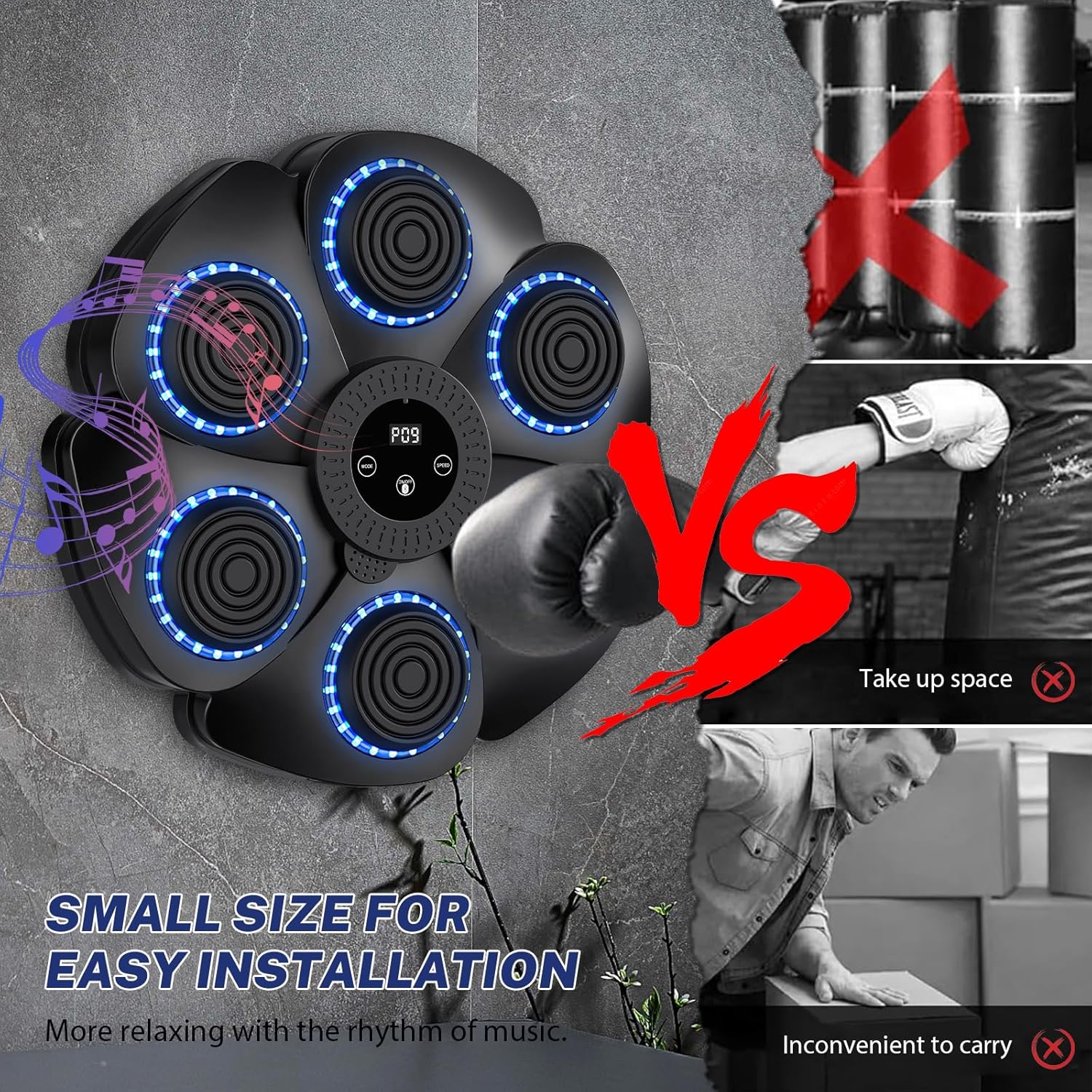 Machine De Boxe Musicale 2025 pour Adultes Et Enfants, Machine De Boxe LED Intelligente, But De Boxe Mural, 9 RéGlages De Vitesse Et Mode De Comptage - 6