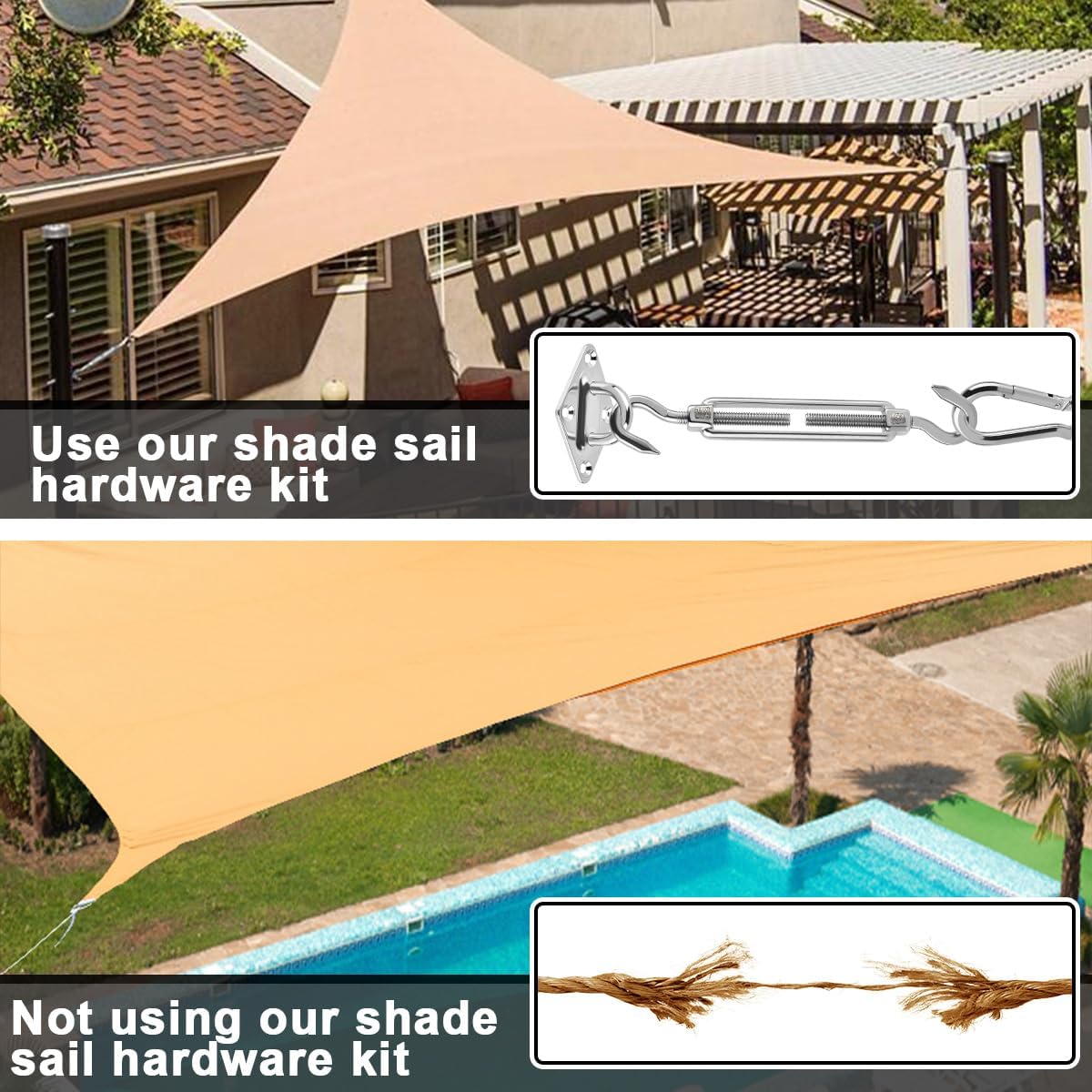 Kit Fixation Voile D'ombrage, Kit de Fixation pour Voile D'ombrage, Voile D'ombrage Fixations, Kit D'installation de Pare-Soleil en Acier Inoxydable p - 4