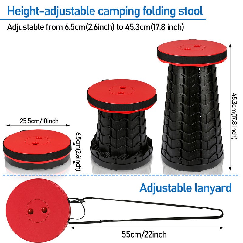 Tabouret télescopique portable, max 250KG,Tabouret Pliant Portable pour Les Voyages, Camping 45x26CM Rouge - 2