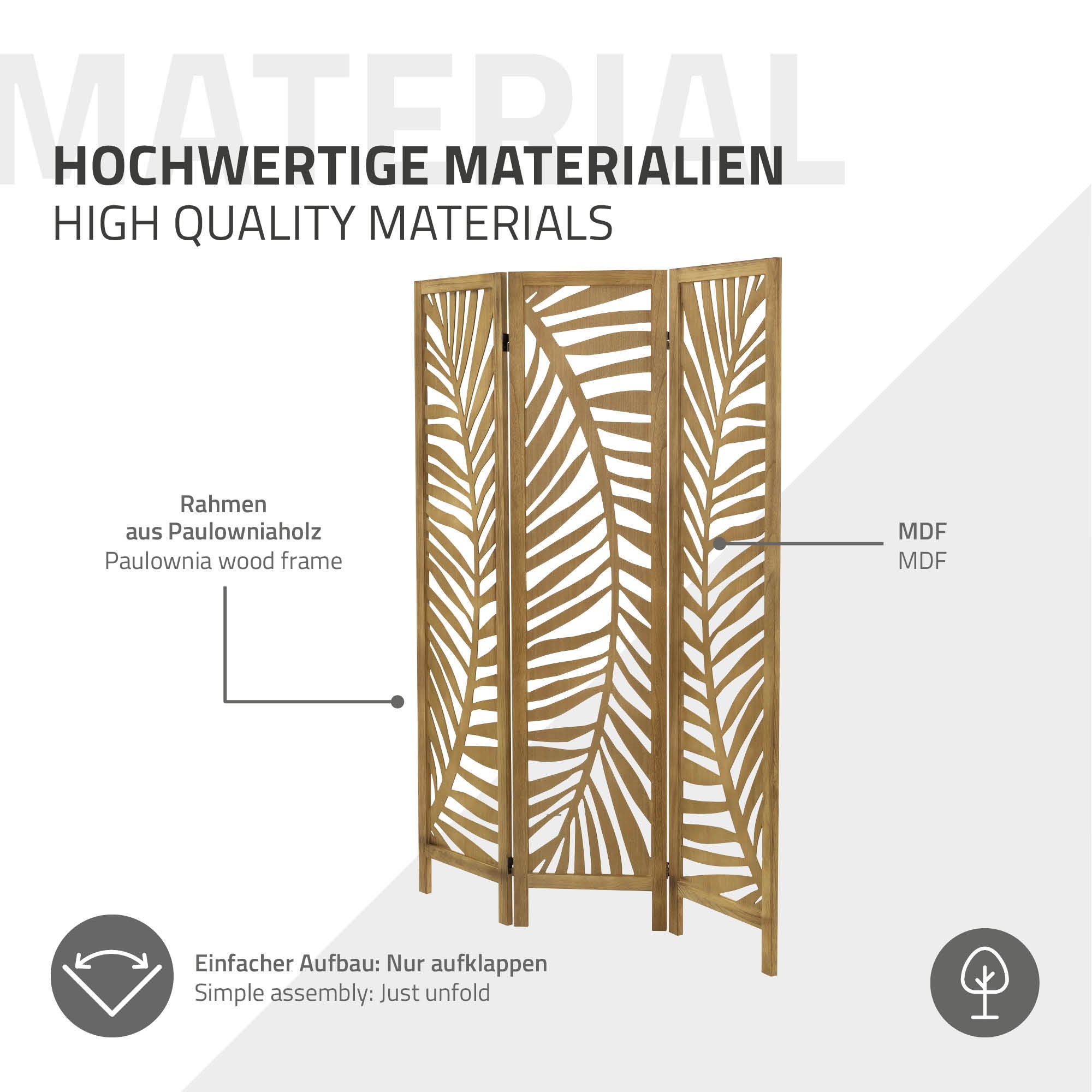 Paravent intérieur Fukuoka 170x121 cm naturel en bois à 3 panneaux pliable cloison de séparation écran diviseur protection visuelle séparateur pièce - 5