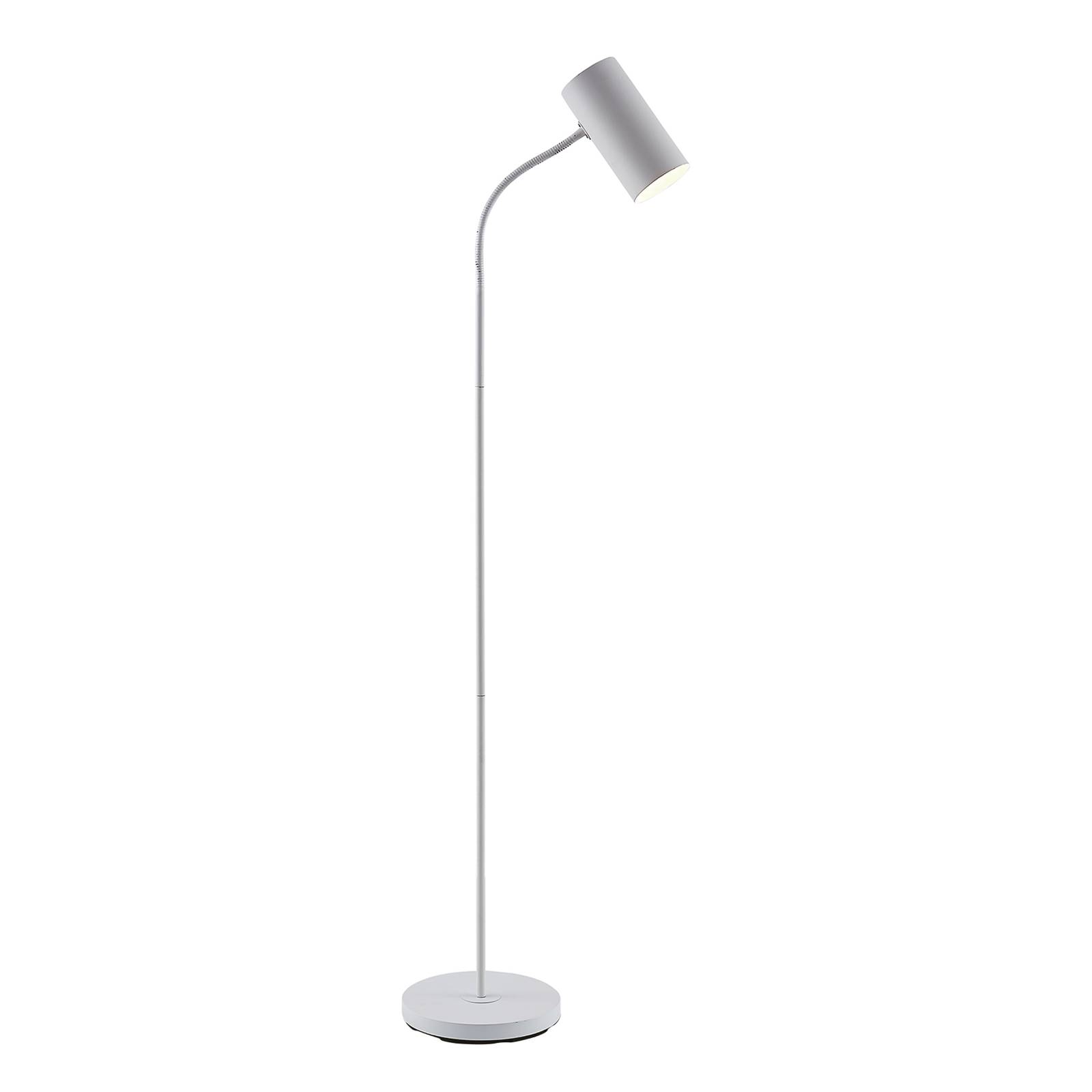Lampe sur pied Lindby Karoli, blanche, 145 cm, métal, bras flexible ...