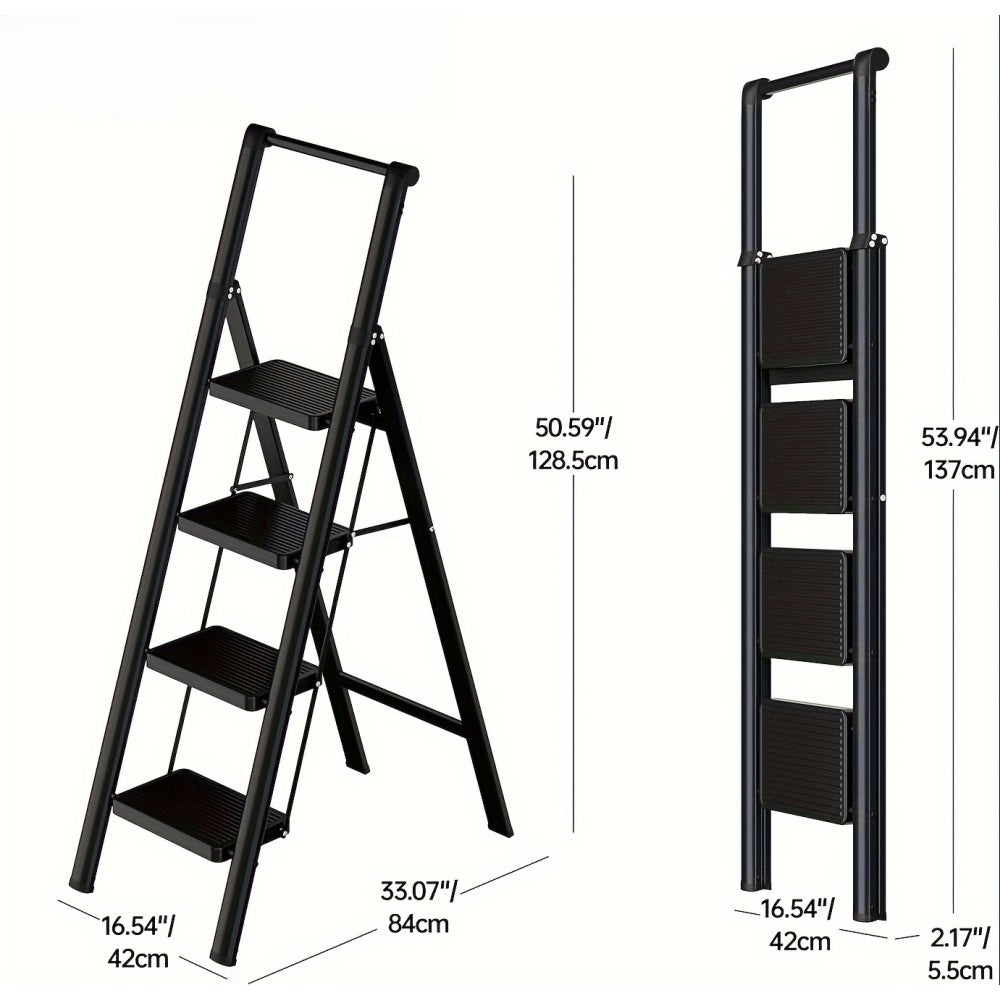 Escabeau pliant 4 marches pour adultes, pédales larges ergonomiques, pieds antidérapants, acier léger portable - 2