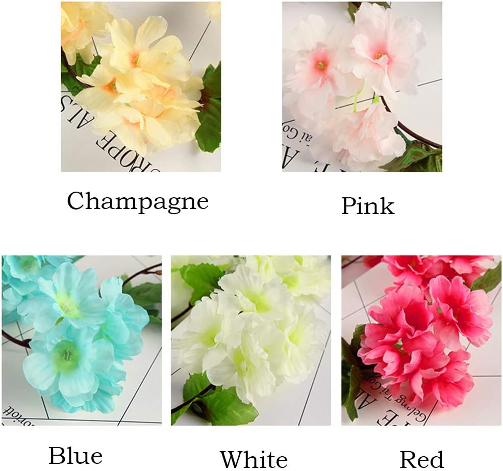 2 Pack 230cm Faux Cerise Vigne Fleurs Plante Artificielles Lierre Suspendu Guirlande de Soie aux Feuilles Vertes pour Intérieur (Rose) - 4