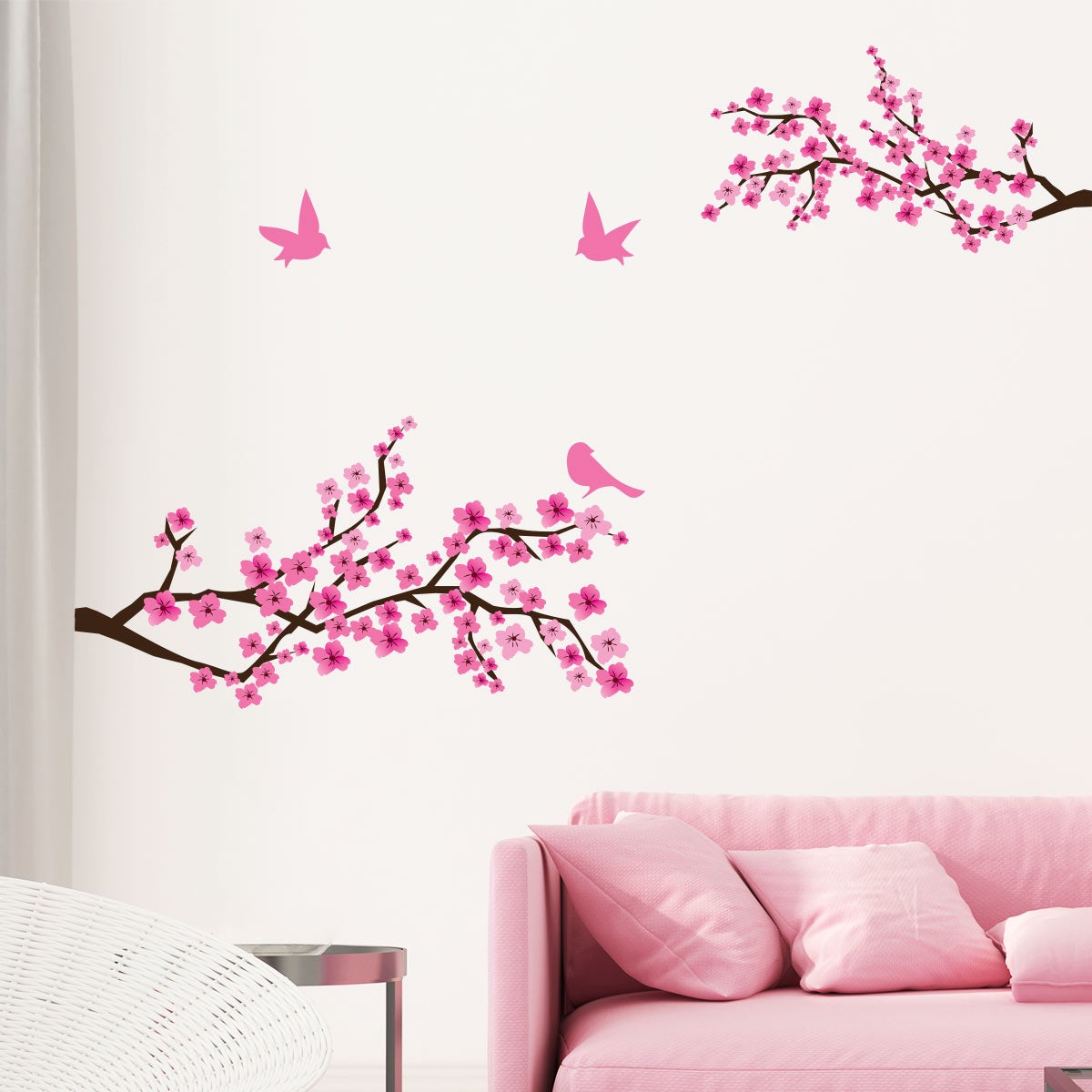 Stickers muraux adhésifs autocollant - 2 BRANCHES DE CERISIER JAPONAIS ET 3 OISEAUX - 110x150cm - 4