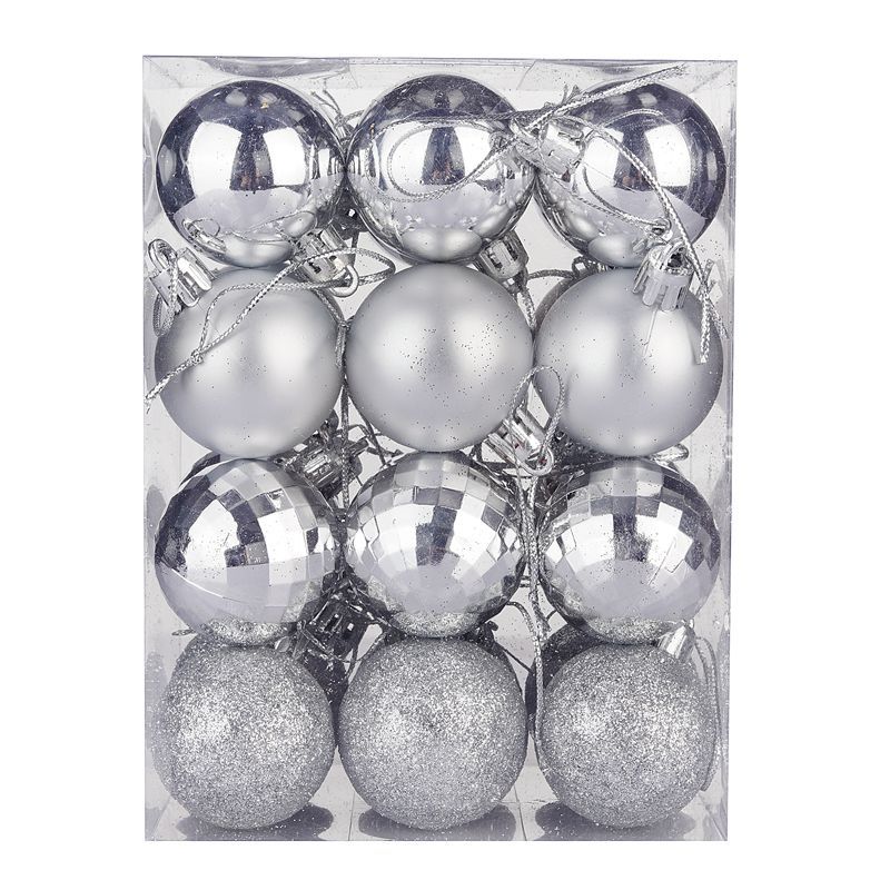 24 bombki choinkowe 4 cm - plastikowe ozdoby świąteczne, srebrne - ozdoby choinkowe