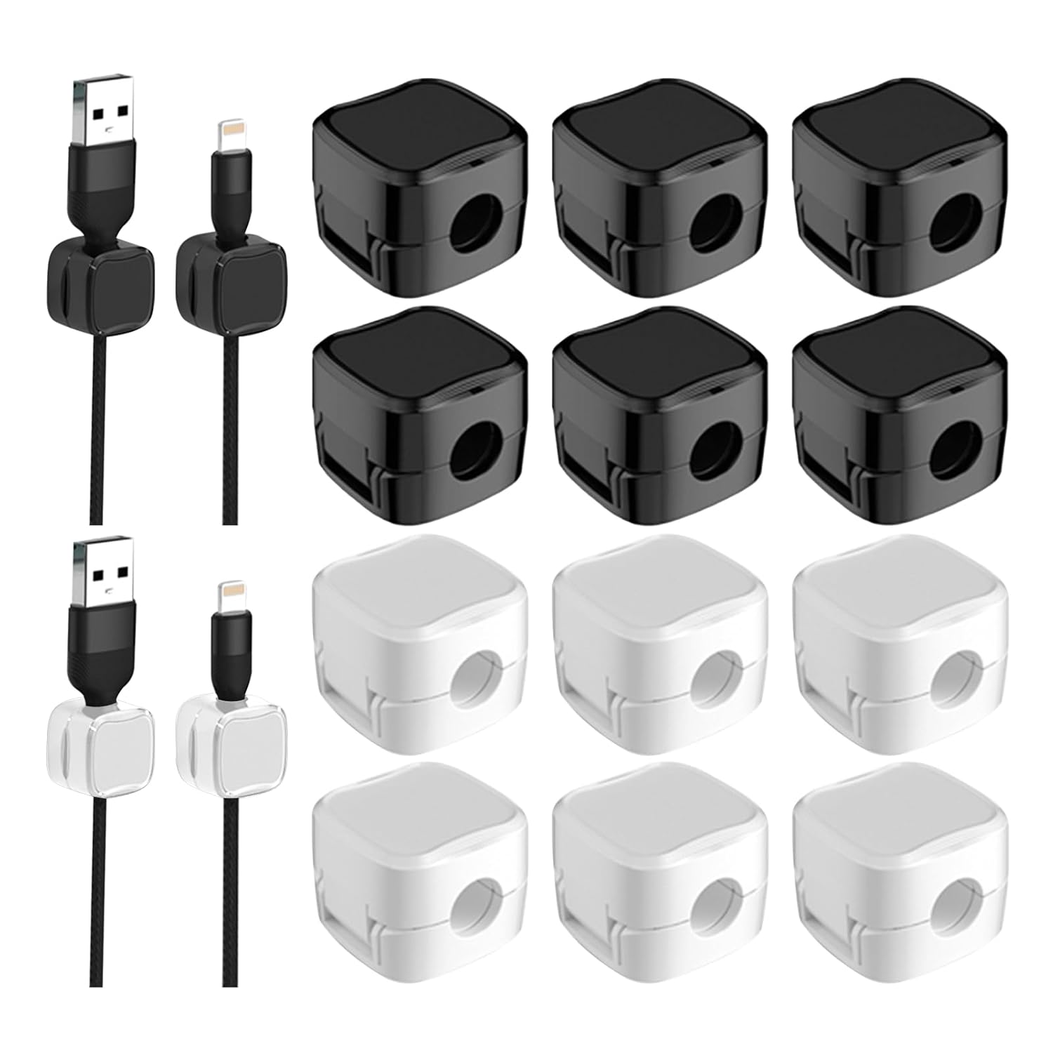 12 Pack Clips Magnétiques Organisateurs De Câbles Auto-Adhésifs - Bureau, Table De Nuit, Noir (USB, HDMI, Charge)