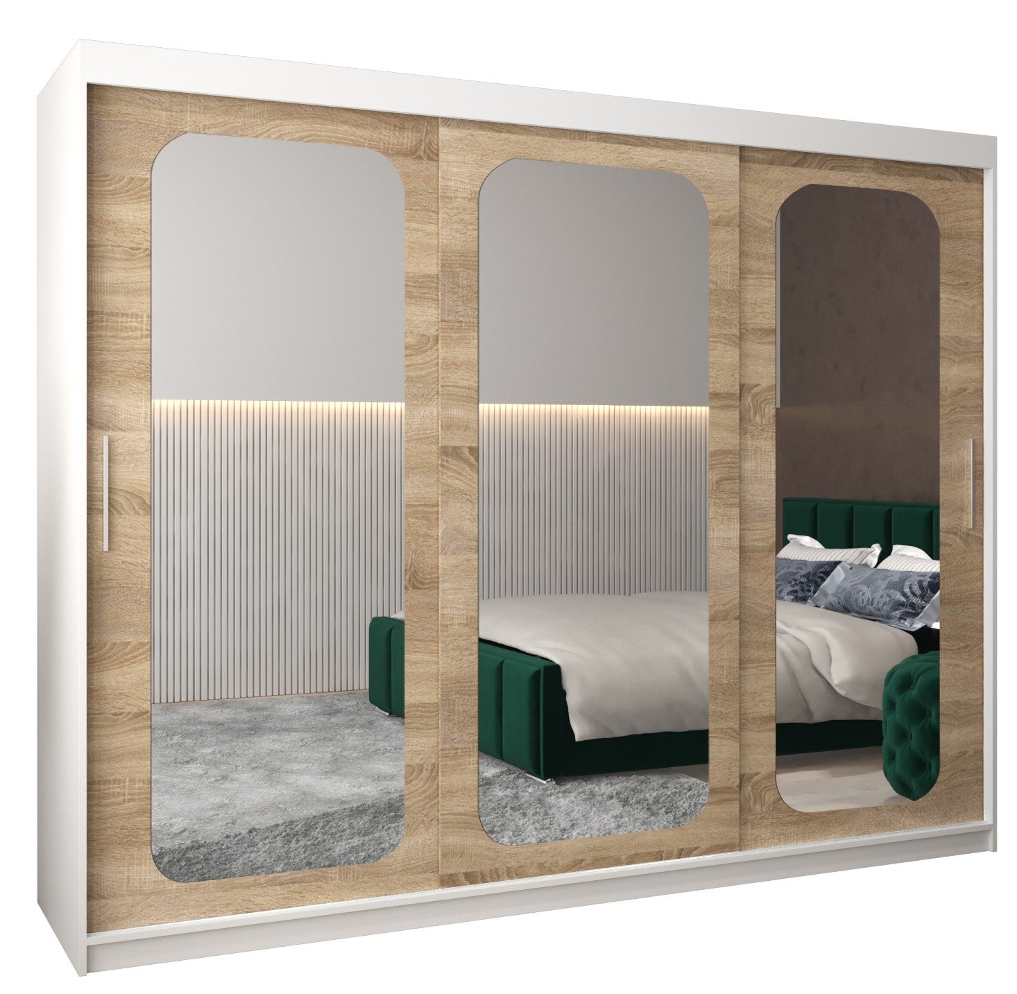 Szafa przesuwna garderoba PROMO T3 250 x 62 x 200 cm Biały + Sonoma - Abiks Meble
