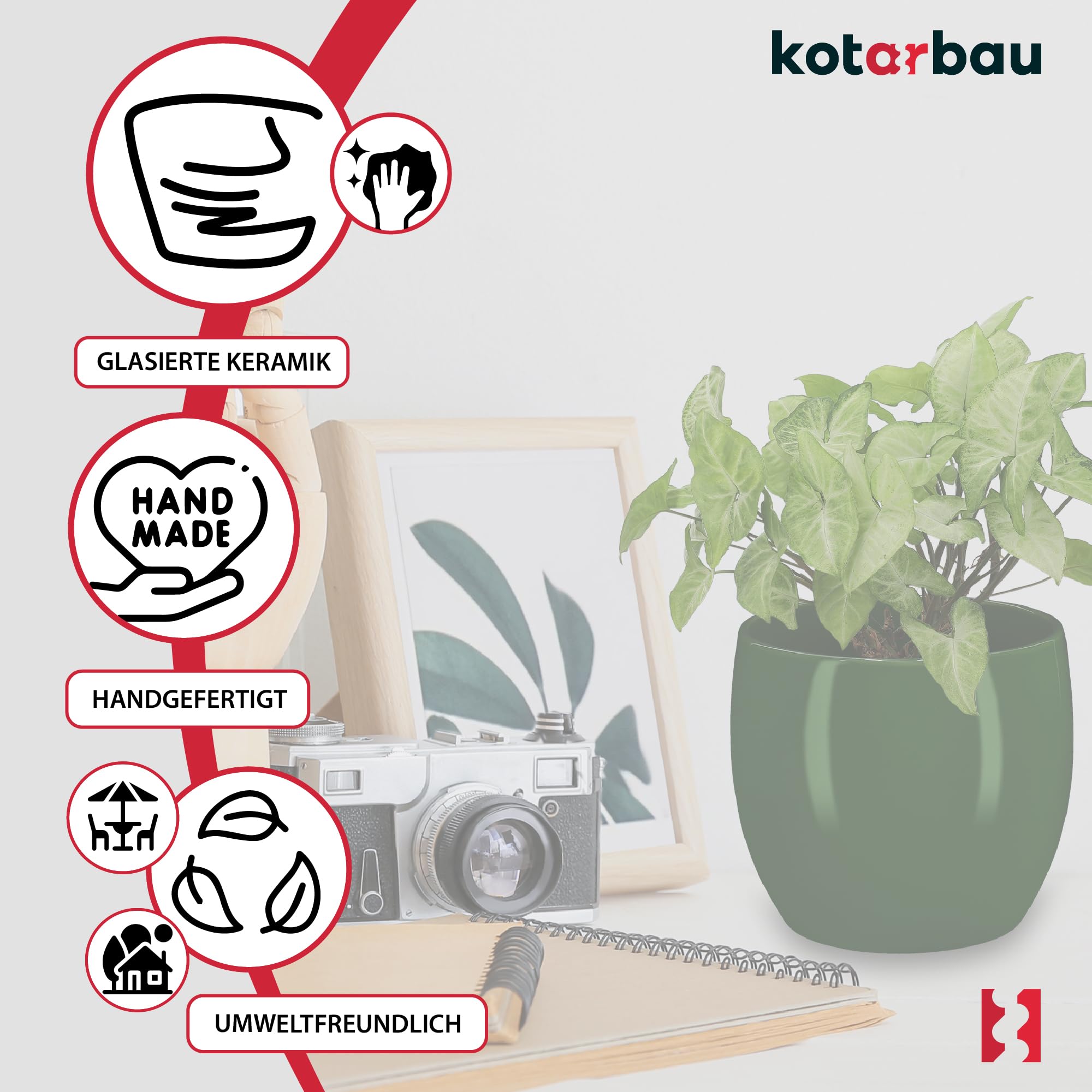 Zestaw 2x doniczka zielona donica okrągła ceramiczna szkliwiona kwiaty 12,5 - KOTARBAU - 5